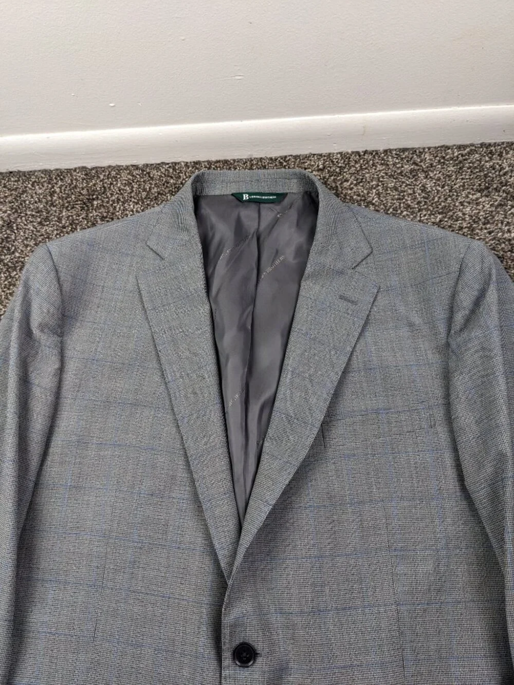 2024 Brooks Brothers Suit Wool Gray Blue Windowpane Plaid 46R 38x30